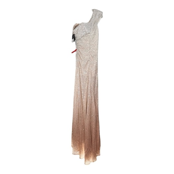 Ieena for Mac Duggal One-Shoulder Ruched Sequin Gown in Nude NWT - Picture 6 of 7